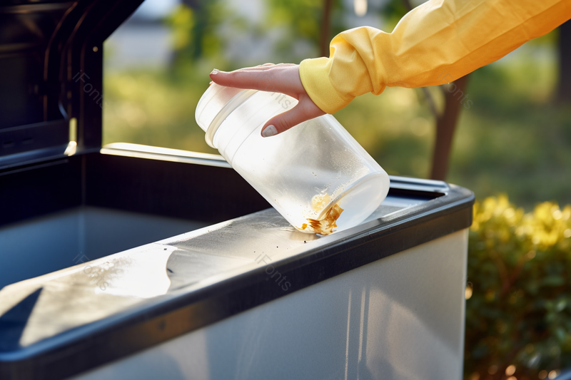 环卫工工作人员拿着塑料瓶子倾倒垃圾,高清,摄影图,摄影图片,图片大全,摄影图免费下载